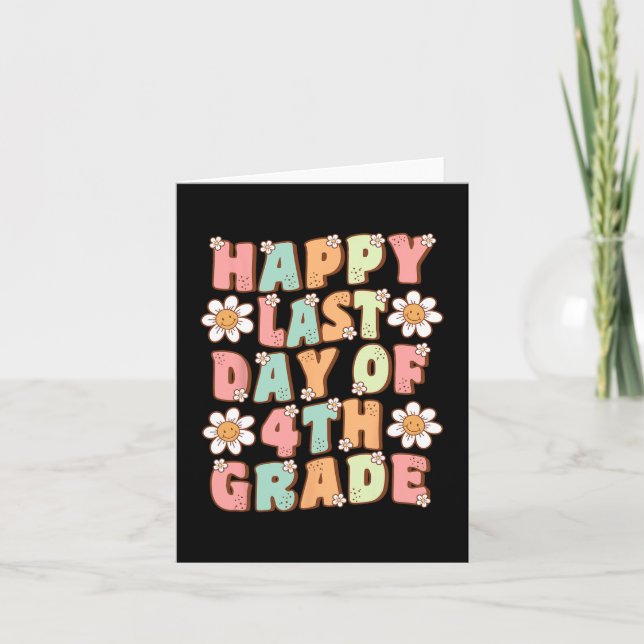 Last Day Of 4th Grade Cute Groovy Fourth Grade Tea Card (Front)