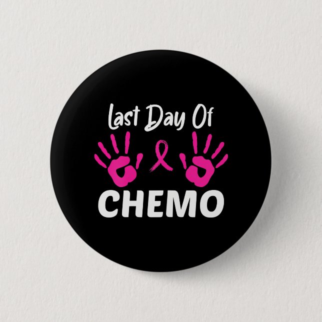Last Day of Chemo Handprint Breast Cancer Button (Front)
