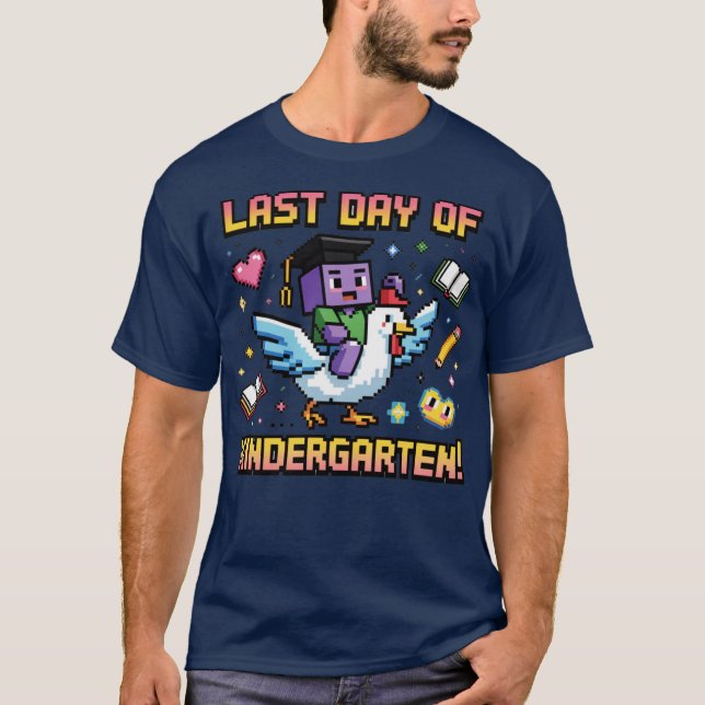 Last Day of Kindergarten Funny Chicken Pixel Art K T-Shirt (Front)