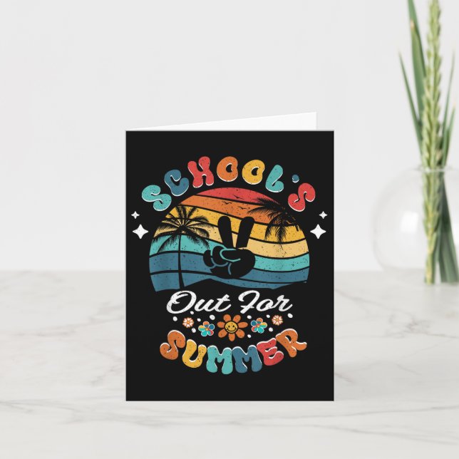 Last Day Of School Groovy Graduation Schools Out F Card (Front)