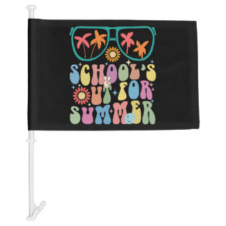 Last Day Of School Groovy School's Out For Summer Car Flag