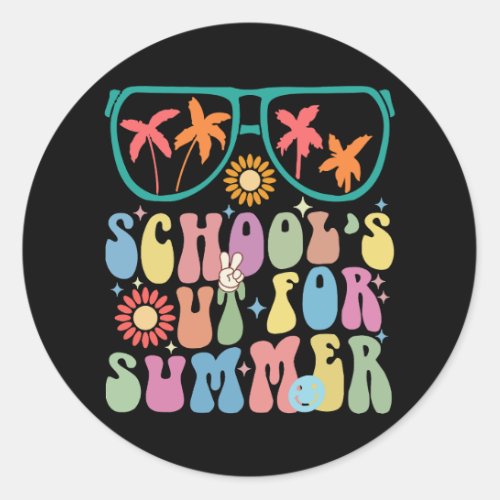 Last Day Of School Groovy Schools Out For Summer  Classic Round Sticker