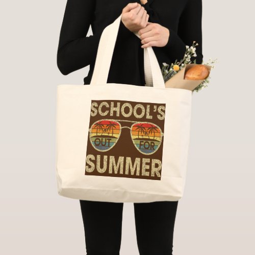 last day of school schools out summer teacher large tote bag