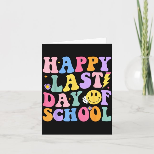 Last Day of School Teacher Groovy Graduation Hello Card (Front)