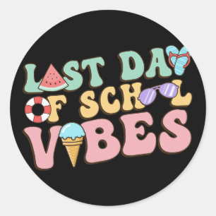 Last Day Of School Vibes Retro Summer Teacher Kids Classic Round Sticker