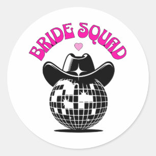 last disco bachelorette party bride squad cowgirl classic round sticker