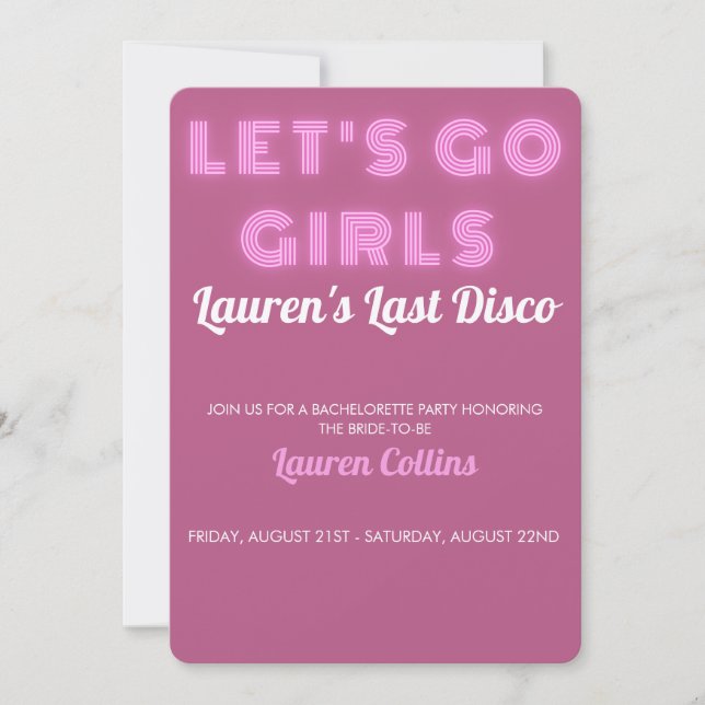 Last Disco Bachelorette Party Invitation  (Front)