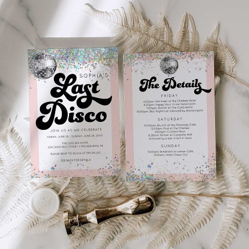 Last Disco Bachelorette Party Itinerary Invitation