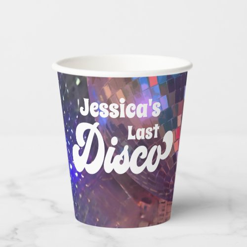 Last Disco Bachelorette Party Purple Mirror Ball Paper Cups