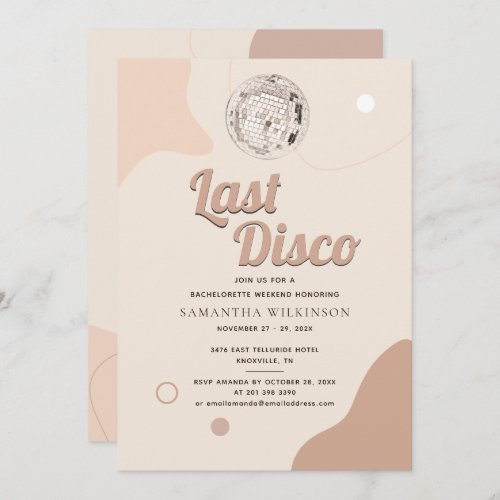 Last Disco Bachelorette Retro 70 Weekend Itinerary Invitation