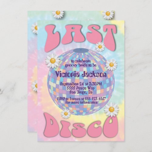 Last Disco Ball Bachelorette Party 1970s Invitation
