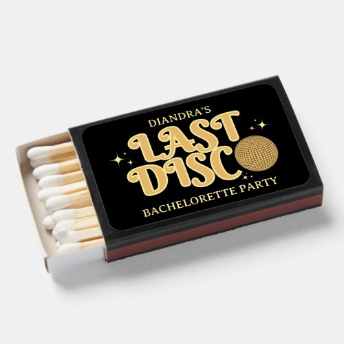 Last Disco Black and Gold Retro 70s Bachelorette  Matchboxes