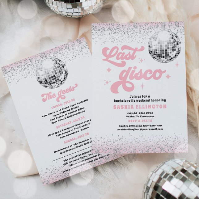 Last Disco Blush Pink Bachelorette Weekend Invitation (Creator Uploaded)