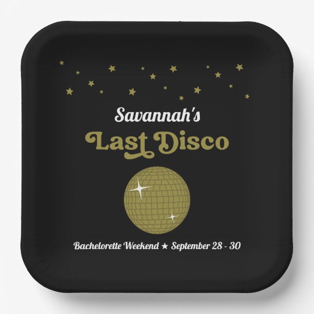 Last Disco Bride Bachelorette Party Groovy Retro Paper Plates (Front)