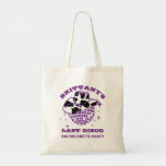 Last Disco Cowgirl Bachelorette Party Tote Bag<br><div class="desc">Girly girl purple glitter disco ball and a very retro cow-pattern cowgirl hat team up to create the perfect disco cowgirl party tote bag. This item is part of the Purple Glitter and Cow Pattern Collection where you'll find lots of bachelorette party stationery and party supplies.</div>