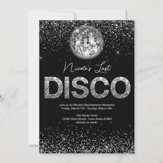 Last Disco Glamorous Bachelorette Weekend Invitation (Front)