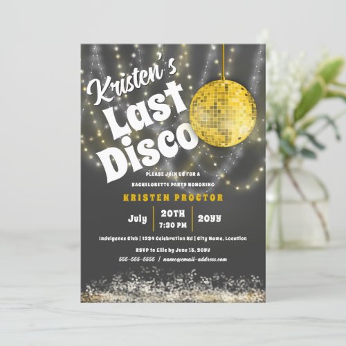 Last Disco Gold Ball Bachelorette Party Invitation