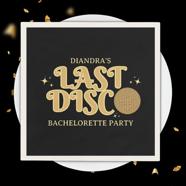 Last Disco Golden Retro 70s Bachelorette Party Napkins (Last disco golden retro bachelorette party napkins)