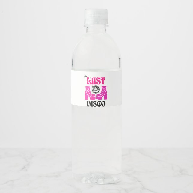 last disco groovy bachelorette party pink water bottle label (Front)