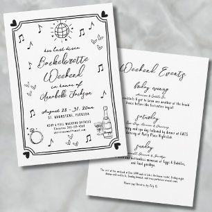Last Disco Hand Drawn Bachelorette Party Invitation