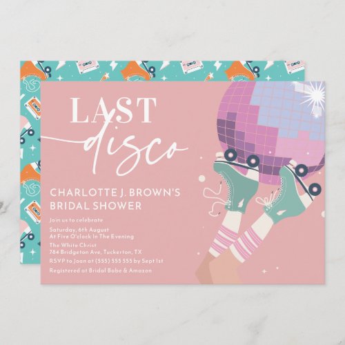 Last Disco Modern Retro Pink Bridal Shower Invitation