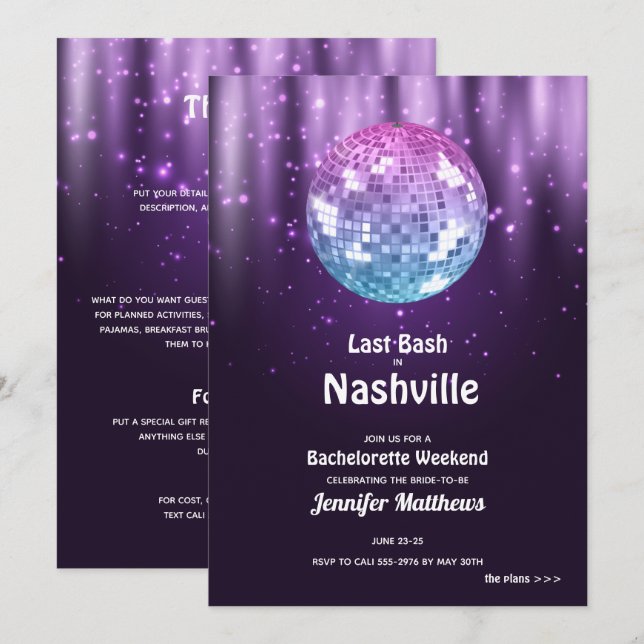 Last Disco Nashville Bachelorette Party Invitation (Front/Back)