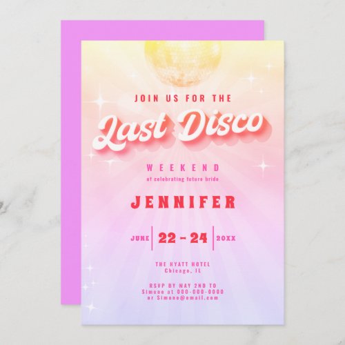 Last Disco Rainbow Retro Bachelorette Weekend Invitation
