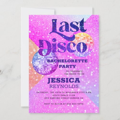 Last disco retro 70 bachelorette party invitation