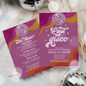 Last Disco Retro 70 Bachelorette Weekend Itinerary Invitation by PixelPerfectionParty at Zazzle