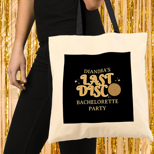 Last Disco Retro Black and Gold 70s Bachelorette  Tote Bag