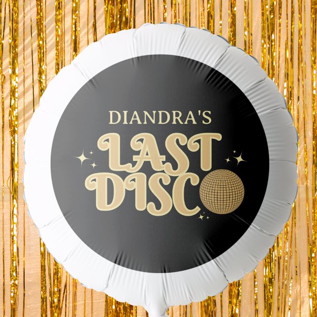 Last Disco Retro Black and Golden Bachelorette  Balloon (last disco bachelorette party decorations golden retro 70s brides name balloon gold disco)