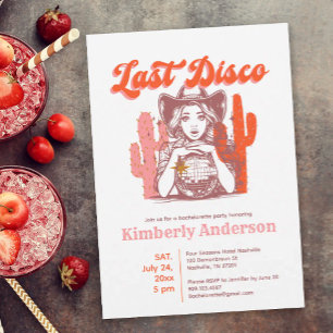 Last Disco Retro Chic Cowgirl Bachelorette Party Invitation