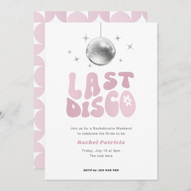 Last Disco, retro disco bachelorette party Invitation (Front/Back)