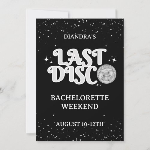 Last Disco Retro Silver 70s Bachelorette Weekend Invitation
