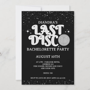 Last Disco Retro Silver Glitter 70s Bachelorette Invitation