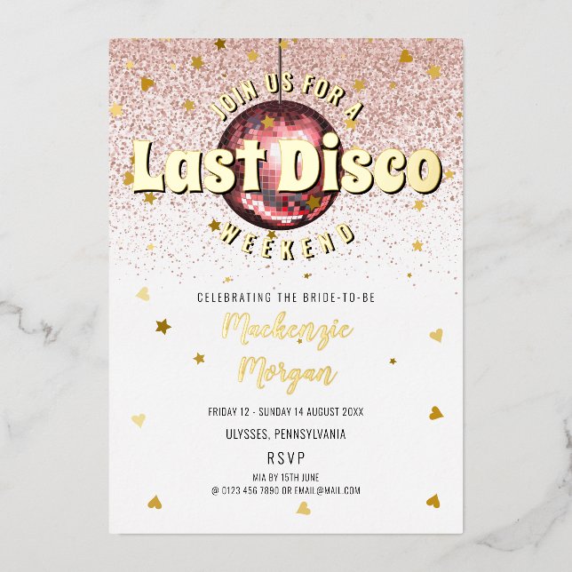 Last Disco Weekend Bachelorette Party Foil Invitation (Front)