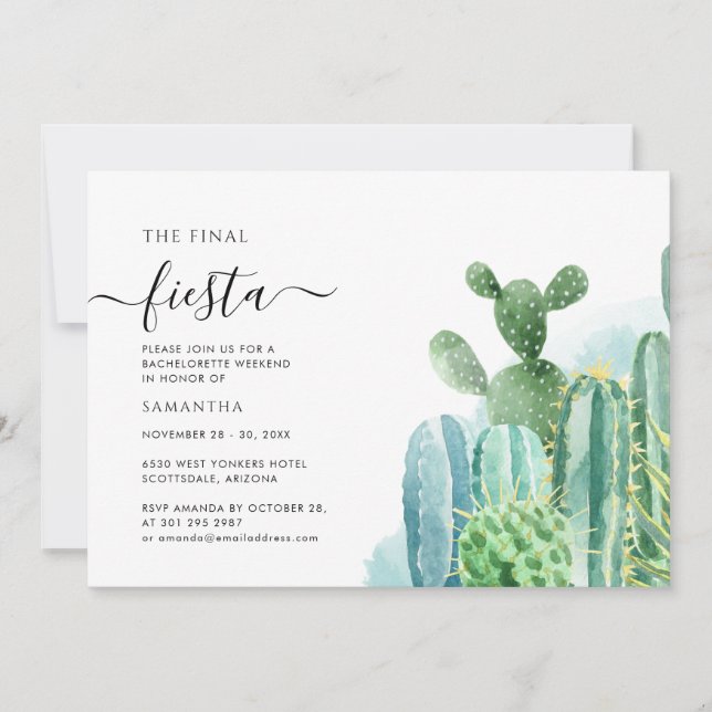 Last Fiesta Bachelorette Weekend Party Itinerary Invitation (Front)