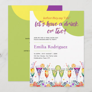 Last Fiesta Cocktails Bachelorette Bridal Shower Invitation