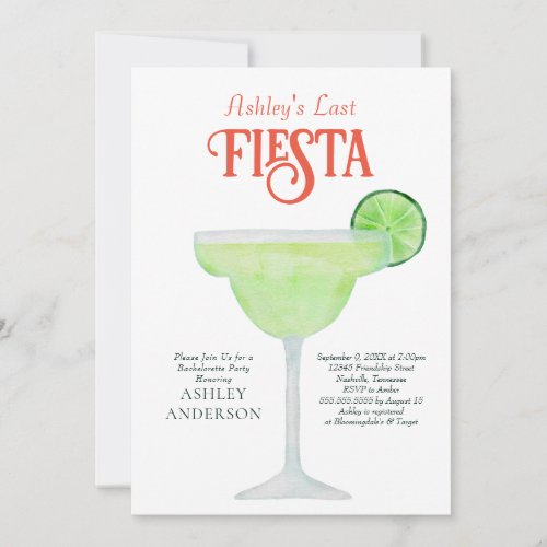 Last Fiesta Margarita Bachelorette Party Invitation