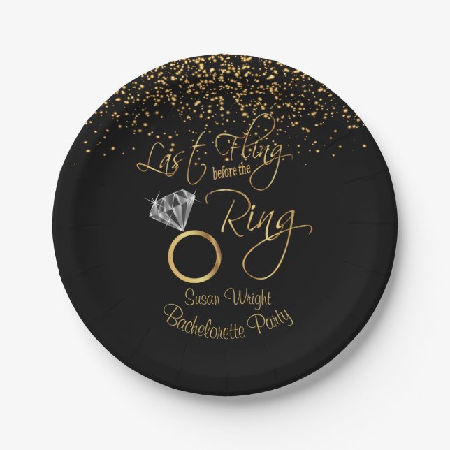 Last Fling - Bachelorette - Gold ⭐⭐⭐⭐⭐ Paper Plates (Front)