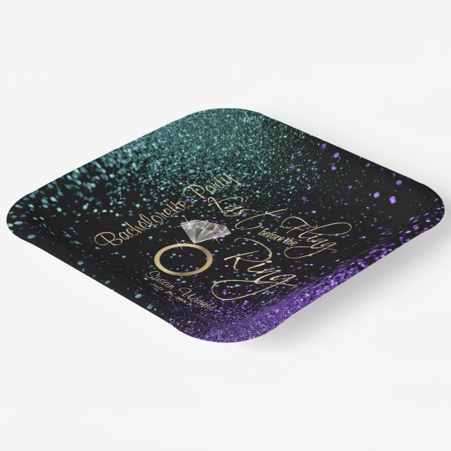 Last Fling Bachelorette Party - Teal & Purple Paper Plates (Angled)