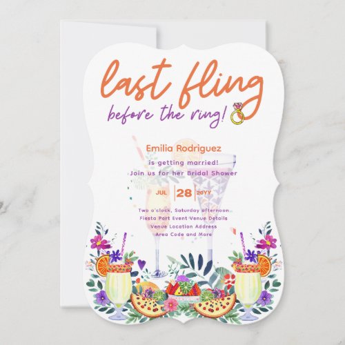 Last Fling Before Ring Cocktails Bridal Shower Invitation