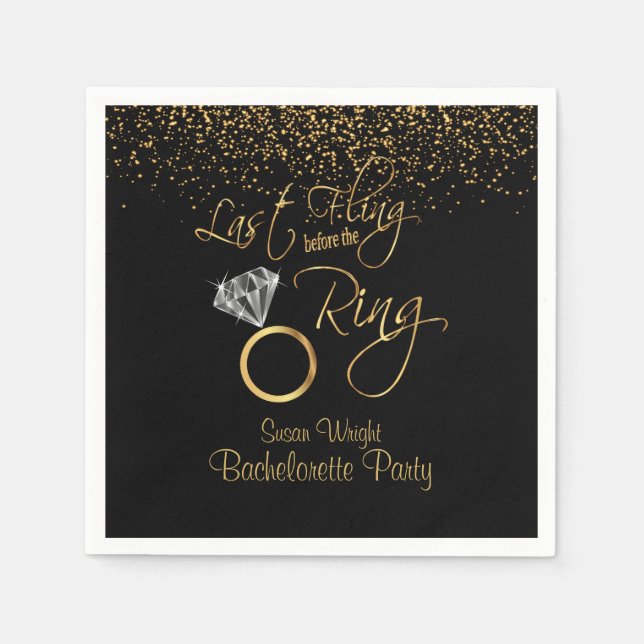 Last Fling Before the Ring Bachelorette - Gold Napkins (Front)