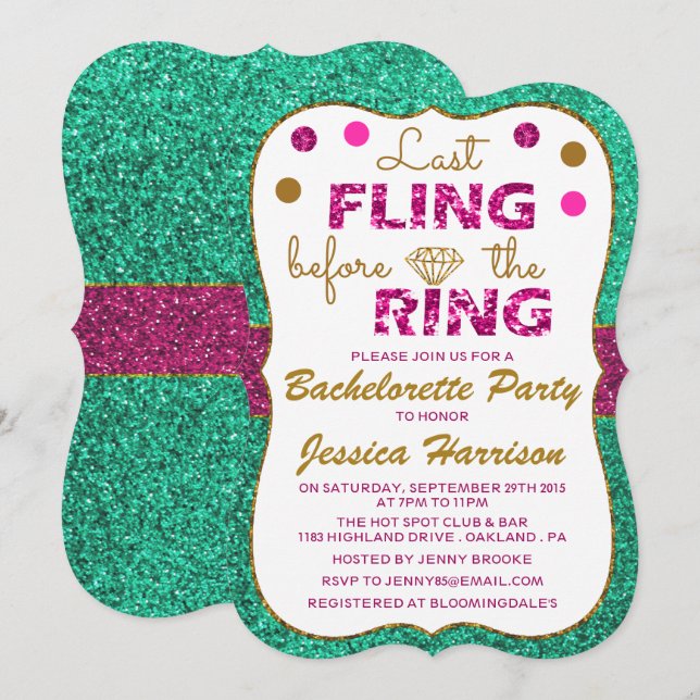 Last Fling Before The Ring - Bachelorette Party Invitation (Front/Back)
