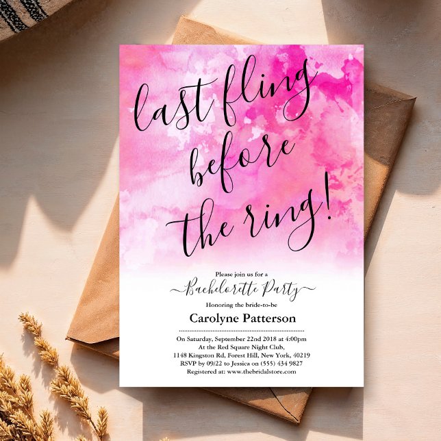 Last Fling Before The Ring Bachelorette Party Invitation (Creator Uploaded)