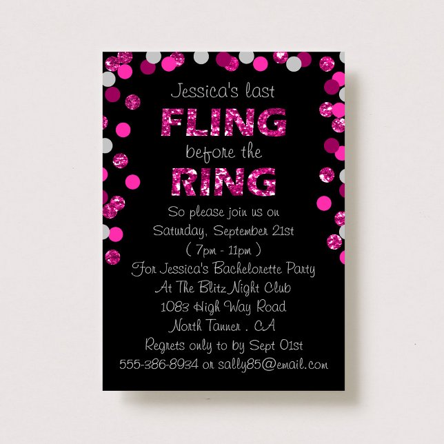Last Fling Before The Ring Bachelorette Party Invitation (Creator Uploaded)
