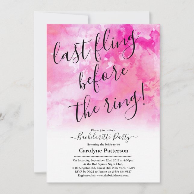 Last Fling Before The Ring Bachelorette Party Invitation (Front)