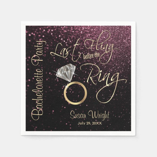 Last Fling Before the Ring Bachelorette Rose Gold Napkins (Front)