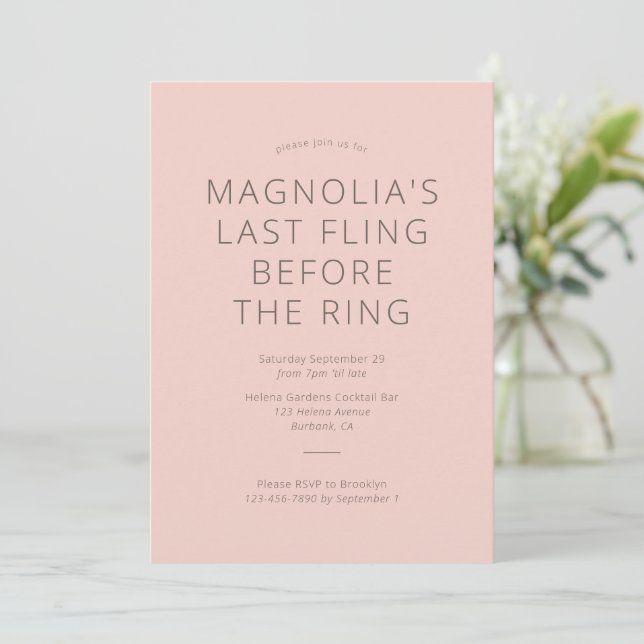 Last Fling Before The Ring Bridal Shower Invitation (Standing Front)
