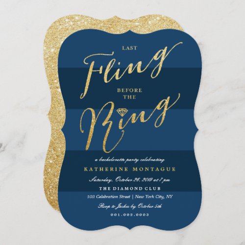 Last Fling Before The Ring Chic Bachelorette Party Invitation